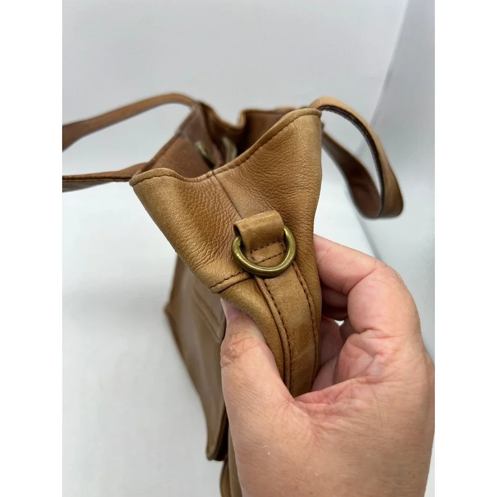 Boho Y2K Fossil Genuine Leather Handbag Satchel Tan Cognac minimalist, everday - Picture 11 of 12